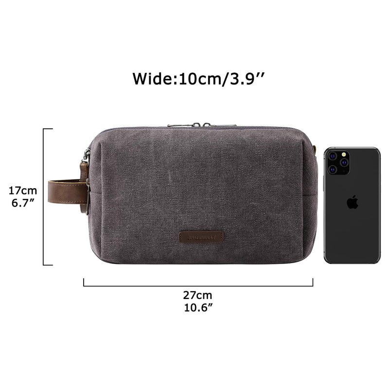 BAGSMART Toiletry Bag for Men, Canvas Travel Toiletry Organizer Dopp Kit Water - resistant Shaving Bag for Toiletries Accessories,Grey - Medium