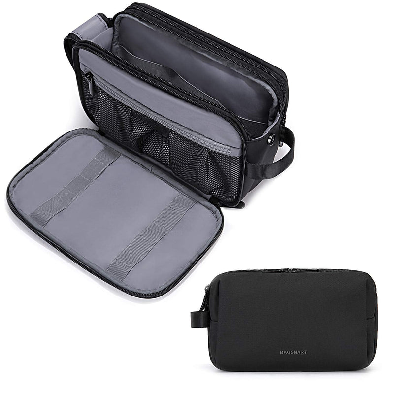 BAGSMART Toiletry Bag for Men, Travel Toiletry Organizer Dopp Kit Water - resistant Shaving Bag for Toiletries Accessories, Door Room Essentials, Black - medium