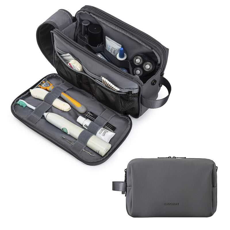 BAGSMART Toiletry Bag for Men, Travel Toiletry Organizer Dopp Kit Water - resistant Shaving Bag for Toiletries Accessories, Door Room Essentials,Grey - medium