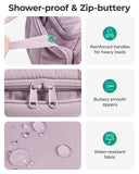 BAGSMART Toiletry Bag for Women with Dual - Padded Handles, Puffy Lightweight Makeup Bag for Makeup Accessories, Brushes Set, Travel - Sized Container, Camel