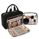 BAGSMART Toiletry Bag Hanging Travel Makeup Organizer with TSA Approved Transparent Cosmetic Bag Makeup Bag for Full Sized Toiletries, Medium - Black