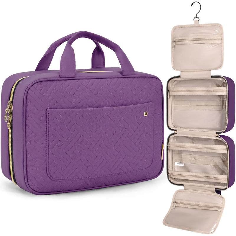 BAGSMART Toiletry Bag Travel Bag with Hanging Hook, Water - resistant Makeup Cosmetic Bag Travel Organizer for Accessories, Shampoo, Full Sized Container, Toiletries (Purple, Medium)