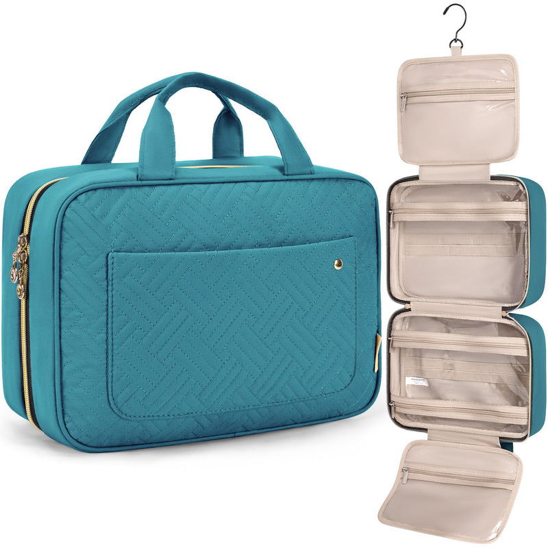 BAGSMART Toiletry Bag Travel Bag with Hanging Hook, Water - resistant Makeup Cosmetic Bag Travel Organizer for Accessories, Shampoo, Full Sized Container, Toiletries，Large - Teal