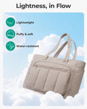 BAGSMART Tote Bag for Women, 2 Set Puffer Tote Bag with Zipper, Quilted Nurse Handbags for Work Travel College, Camel