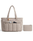 BAGSMART Tote Bag for Women, 2 Set Puffer Tote Bag with Zipper, Quilted Nurse Handbags for Work Travel College, Camel