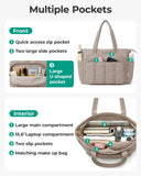 BAGSMART Tote Bag for Women, 2 Set Puffer Tote Bag with Zipper, Quilted Nurse Handbags for Work Travel College, Camel