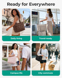 BAGSMART Tote Bag for Women, 2 Set Puffer Tote Bag with Zipper, Quilted Nurse Handbags for Work Travel College, Camel