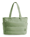 BAGSMART Tote Bag for Women, Lightweight Puffy Tote Bag with Compartments, Quilted Shoulder Bag Handbag for Travel, Work (Green)