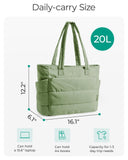 BAGSMART Tote Bag for Women, Lightweight Puffy Tote Bag with Compartments, Quilted Shoulder Bag Handbag for Travel, Work (Green)