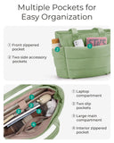 BAGSMART Tote Bag for Women, Lightweight Puffy Tote Bag with Compartments, Quilted Shoulder Bag Handbag for Travel, Work (Green)