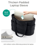 BAGSMART Tote Bag for Women, Lightweight Puffy Tote Bag with Compartments Shoulder Bag Handbag Quilted Shoulder Bag Handbag for Travel, Work, Beach, Gym, Shop (Black)