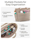 BAGSMART Tote Bag for Women, Lightweight Puffy Tote Bag with Compartments Shoulder Bag Handbag Quilted Shoulder Bag Handbag for Travel, Work, Beach, Gym, Shop(Grayish Brown)