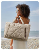 BAGSMART Tote Bag for Women, Puffy Tote Bag with Zipper, Large Quilted Shoulder Bag with Compartments for Travel, Work, Gym (Grayish Brown)