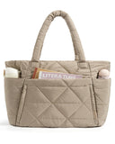 BAGSMART Tote Bag for Women, Puffy Tote Bag with Zipper, Large Quilted Shoulder Bag with Compartments for Travel, Work, Gym (Grayish Brown)