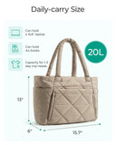 BAGSMART Tote Bag for Women, Puffy Tote Bag with Zipper, Large Quilted Shoulder Bag with Compartments for Travel, Work, Gym (Grayish Brown)