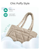 BAGSMART Tote Bag for Women, Puffy Tote Bag with Zipper, Large Quilted Shoulder Bag with Compartments for Travel, Work, Gym (Grayish Brown)