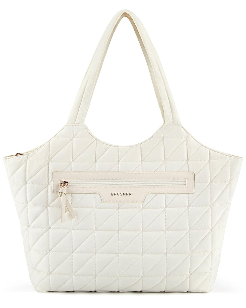 BAGSMART Tote Bag for Women, Quilted Travel Top Handle, Large Shoulder HandBags with Zipper for Work