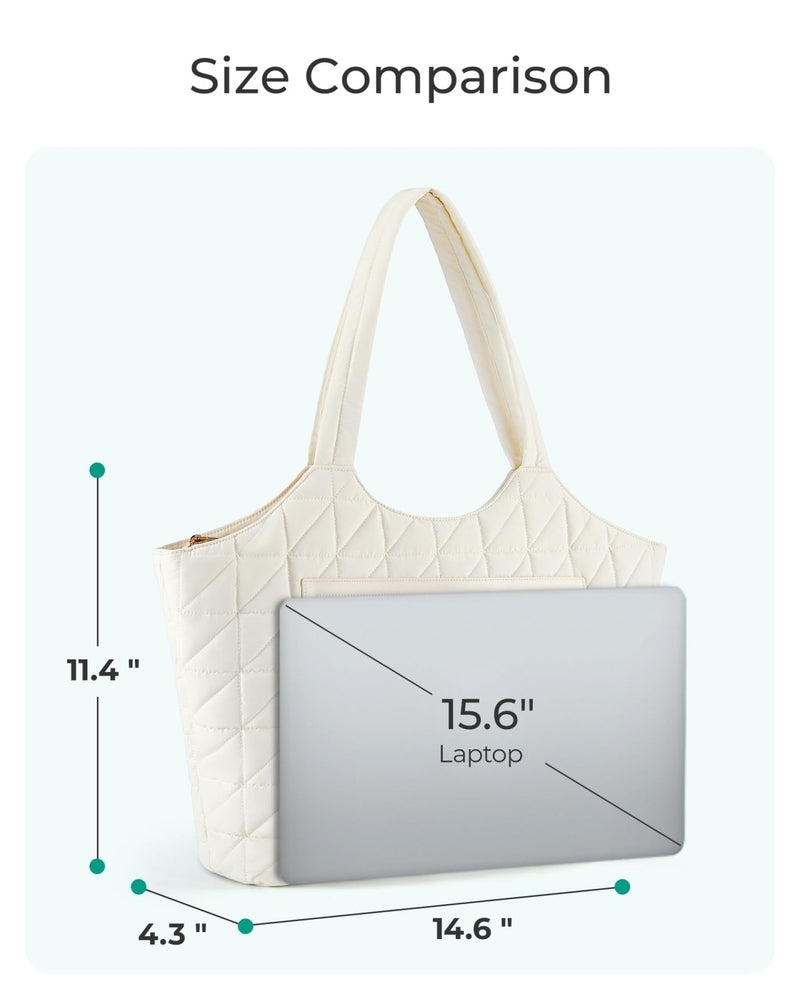 BAGSMART Tote Bag for Women, Quilted Travel Top Handle, Large Shoulder HandBags with Zipper for Work