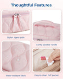 BAGSMART Travel Makeup Bag, 2 - Piece Puffy Quilted Cute Make Up Bag Cosmetic Bags for Women, Large Wide - Open Toiletry Pouch Gifts for Toiletries Accessories Travelling Essentials, Pink