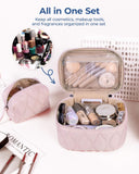 BAGSMART Travel Makeup Bag, 2 - Piece Puffy Quilted Cute Make Up Bag Cosmetic Bags for Women, Large Wide - Open Toiletry Pouch Gifts for Toiletries Accessories Travelling Essentials, Pink