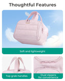 BAGSMART Travel Toiletry Bag, Crush Toiletry Bag for Women, Wide - open Puffy Toiletry Bags for Traveling, Large Travel Cosmetic Makeup Bag Organizer for Accessories,Toiletrie, Pink