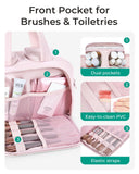 BAGSMART Travel Toiletry Bag, Crush Toiletry Bag for Women, Wide - open Puffy Toiletry Bags for Traveling, Large Travel Cosmetic Makeup Bag Organizer for Accessories,Toiletrie, Pink