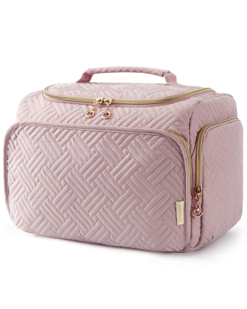 BAGSMART Travel Toiletry Bag, Large Wide - open Makeup Cosmetic Travel Bag for Toiletries with Handle, Pink - L