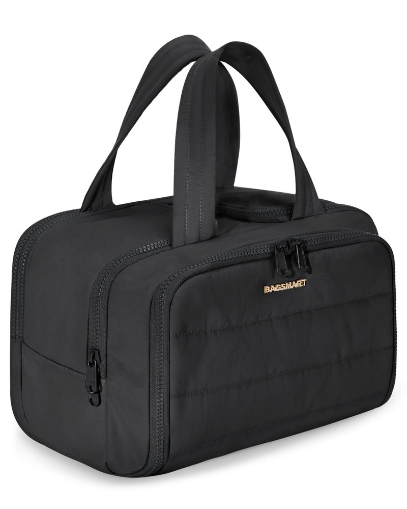 BAGSMART Travel Toiletry Bag, Lightweight Large Wide - open Travel Bag for Women, Puffy Cosmetic Makeup Bag Organizer with Handle for Accessories,Essentials, Toiletries, Black