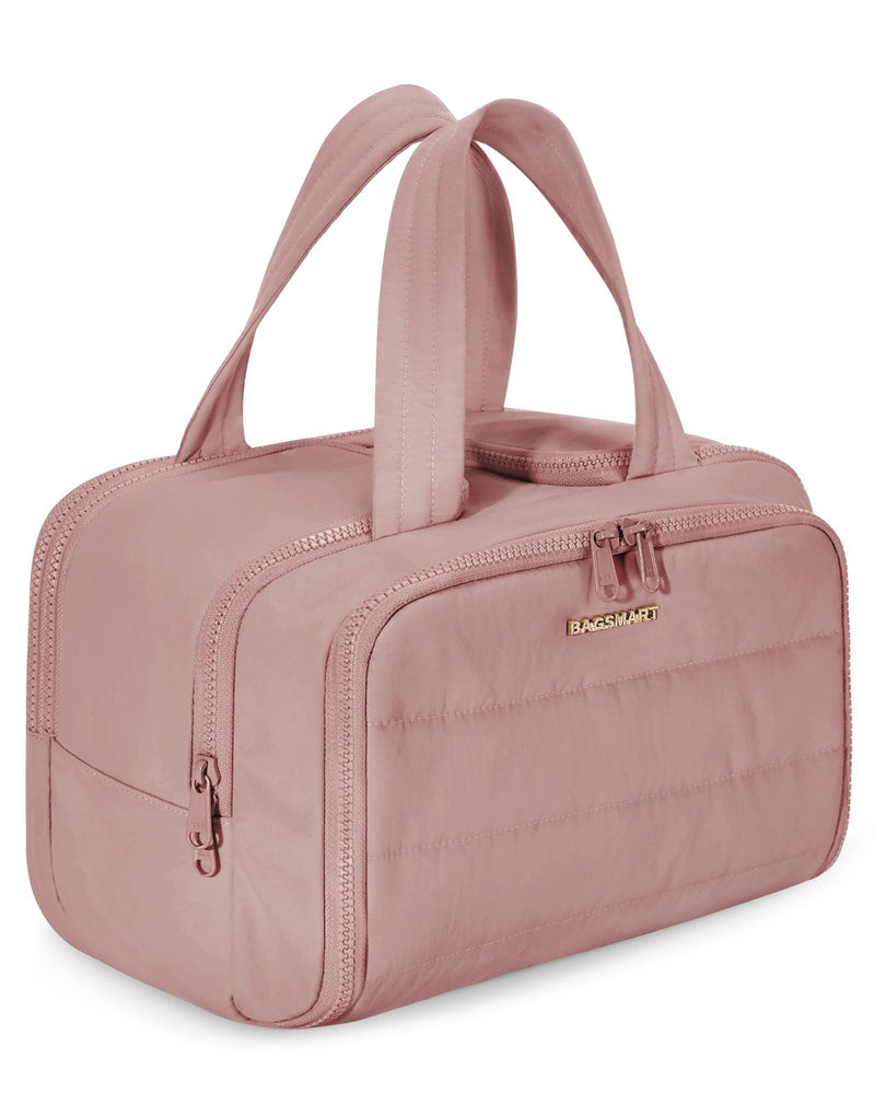 BAGSMART Travel Toiletry Bag, Lightweight Large Wide - open Travel Bag for Women, Puffy Cosmetic Makeup Bag Organizer with Handle for Accessories,Essentials, Toiletries, Dark Pink