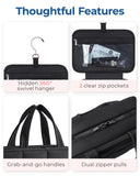 BAGSMART Travel Toiletry Bag with Jewelry Organizer, Hanging Travel Bag for Toiletries, Puffy Makeup Cosmetic Bag Organizer, Carry - on Travel Accessories Essentials, Black - L