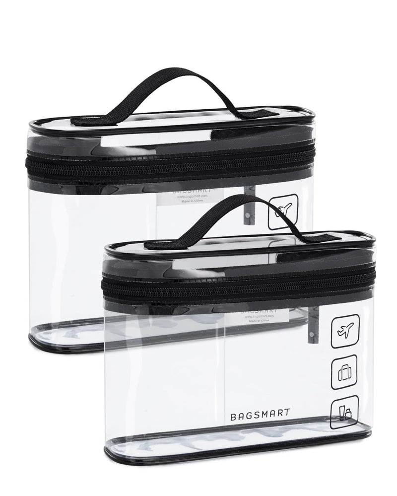 BAGSMART TSA Approved Toiletry Bag, 2 Pack Clear Makeup Cosmetic Bag Organizer, Quart Size Travel Bag for Toiletries, Carry - on Travel Accessories Essentials, Black - 2pcs