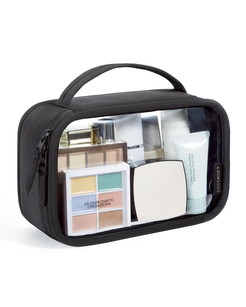 BAGSMART TSA - Approved Toiletry Bag, Large Opening Clear Makeup Bag with Handle, Quart Sized Travel Toiletry Bag, Carry - On Airline Compliant for Men and Women (Black)