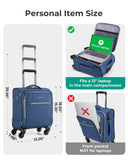 BAGSMART Underseat Carry On luggage Airline Approved, 16 - inch Small Softside Underseater Travel Suitcase with Spinner Wheels Overnight Bag Small Rolling Carry - on for Women Men Weekender, Navy Blue