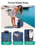 BAGSMART Underseat Carry On luggage Airline Approved, 16 - inch Small Softside Underseater Travel Suitcase with Spinner Wheels Overnight Bag Small Rolling Carry - on for Women Men Weekender, Navy Blue
