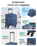 BAGSMART Underseat Carry On luggage Airline Approved, 16 - inch Small Softside Underseater Travel Suitcase with Spinner Wheels Overnight Bag Small Rolling Carry - on for Women Men Weekender, Navy Blue