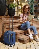 BAGSMART Underseat Carry On luggage Airline Approved, 16 - inch Small Softside Underseater Travel Suitcase with Spinner Wheels Overnight Bag Small Rolling Carry - on for Women Men Weekender, Navy Blue