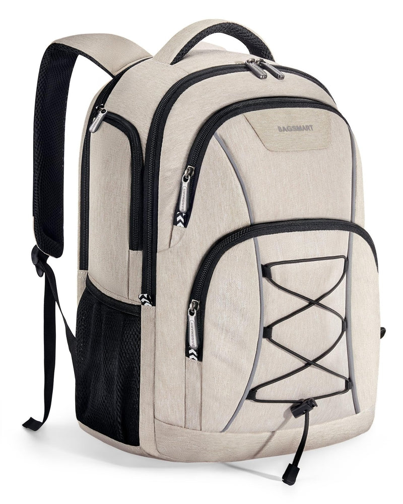 BAGSMART Unisex Laptop Backpack, 15.6 - inch Anti - Theft, Water Resistant, with USB Charger Hole, Beige