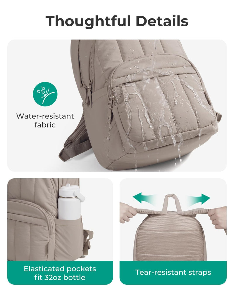 BAGSMART Womens Backpack Travel Laptop Backpack for Women, Quilted College Laptop Bookbag, Work Back Pack for Women, Cute Computer Water - Resistant Casual Daypack, Puffer Black