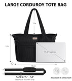 Bagstellar Corduroy Tote Bag for Women, 17 Pockets Laptop Work Tote Bag Lightweight Teacher Nurse Bible Bag for School Travel