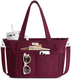 Bagstellar Corduroy Tote Bag for Women, 17 Pockets Laptop Work Tote Bag Lightweight Teacher Nurse Bible Bag for School Travel