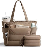 Bagstellar Puffer Tote Bag for Women, Lightweight Puffy Work Handbag Teacher Nurse Quilted Shoulder Bag for School Travel Gym