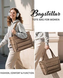 Bagstellar Puffer Tote Bag for Women, Lightweight Puffy Work Handbag Teacher Nurse Quilted Shoulder Bag for School Travel Gym