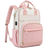bagswan Laptop Backpack for Women Work - 15.6 Inch Travel Backpack Fashion Work Business Backpacks Purse Warterproof College Teacher Nurse Computer Daypack Beige Pink