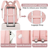 bagswan Laptop Backpack for Women Work - 15.6 Inch Travel Backpack Fashion Work Business Backpacks Purse Warterproof College Teacher Nurse Computer Daypack Beige Pink