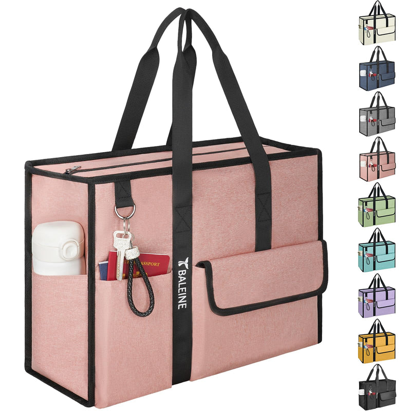 BALEINE Large Utility Tote Bag with Reinforced Bottom, Multi - Pockets and Top Zipper Closure, Perfect for Teachers, Nurses, Travel, Work - Water - Resistant (Medium, Pink)