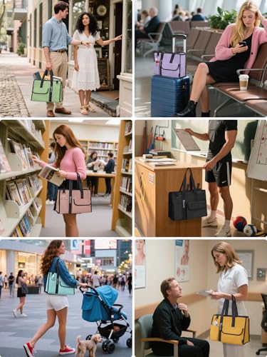 BALEINE Large Utility Tote Bag with Reinforced Bottom, Multi - Pockets and Top Zipper Closure, Perfect for Teachers, Nurses, Travel, Work - Water - Resistant (Medium, Pink)