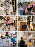 BALEINE Large Utility Tote Bag with Reinforced Bottom, Multi - Pockets and Top Zipper Closure, Perfect for Teachers, Nurses, Travel, Work - Water - Resistant (Medium, Pink)