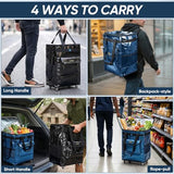 BALEINE Reusable Grocery Bags on Wheels, Rolling Tote Bag, Shopping Trolley, Large Backpack Shopping Carts for Groceries (20"x15.5"x25.5", Black)