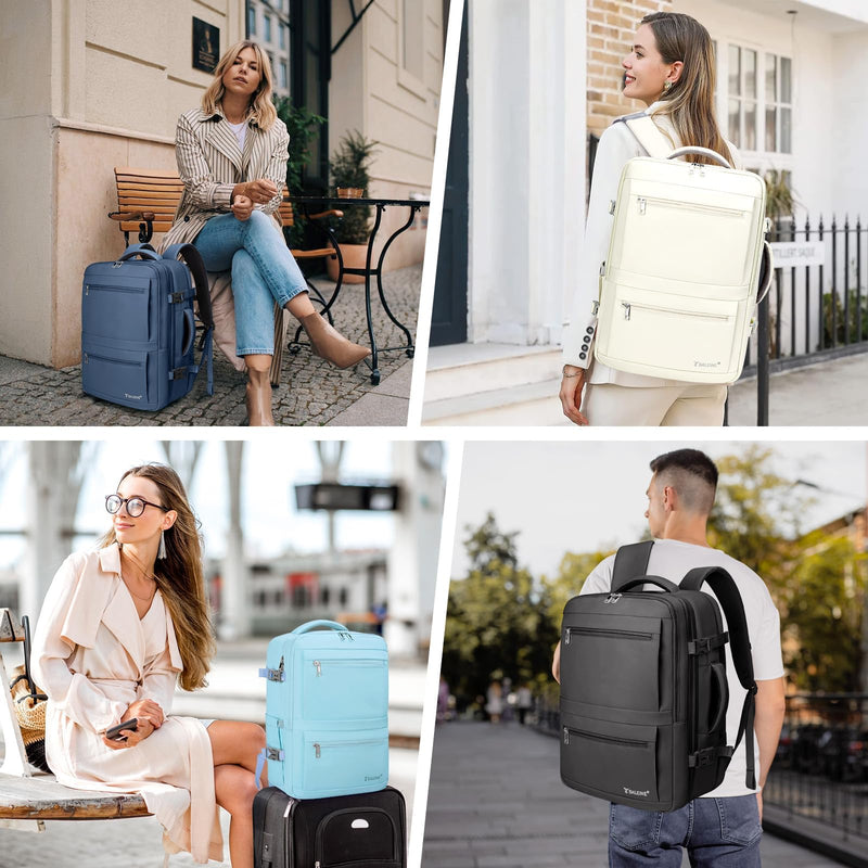 BALEINE Travel Backpack for Women Men, Large Sturdy Carry On Laptop Backpack Gifts for Business, Casual, Weekender, Hiking (Large, Light Blue)