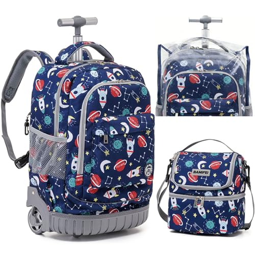 BAMIFEI 18 Inch Rocket Rolling Backpack for Kids, Rocket Rolling Backpacks Kids Backpack with Wheels School Backpack, Spacious | Backpacks4Less